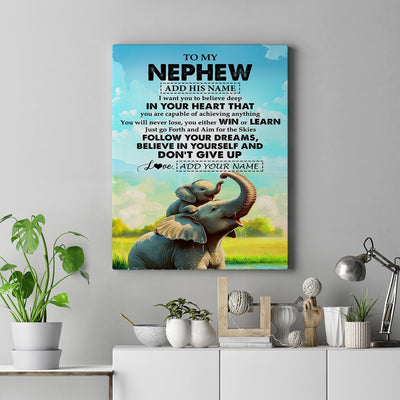 Personalized To My Nephew Gifts From Aunt Uncle Canvas Don't Give Up Elephant Gifts For Nephew Birthday Gifts Graduation Christmas Custom Wall Art Framed Canvas | siriusteestore