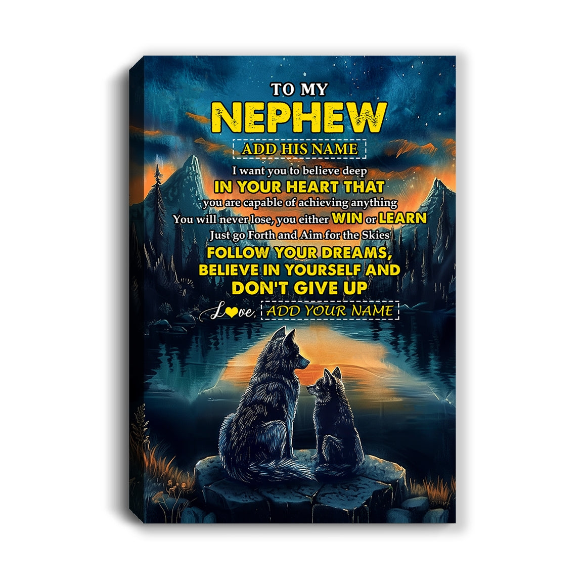 Personalized To My Nephew Gifts From Aunt Uncle Canvas Don't Give Up Wolf Gifts For Nephew Birthday Graduation Christmas Custom Wall Art Print Framed Canvas | siriusteestore