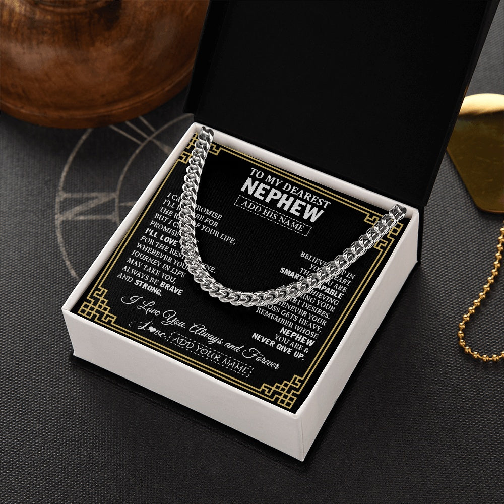Cuban Link Chain Necklace Stainless Steel | 2 | Personalized To My Nephew Gifts From Aunt Uncle Cross Necklace Never Give Up Inspirational Gift Nephew Birthday Graduation Christmas Gift Box Message Card | https://siriusteestore.