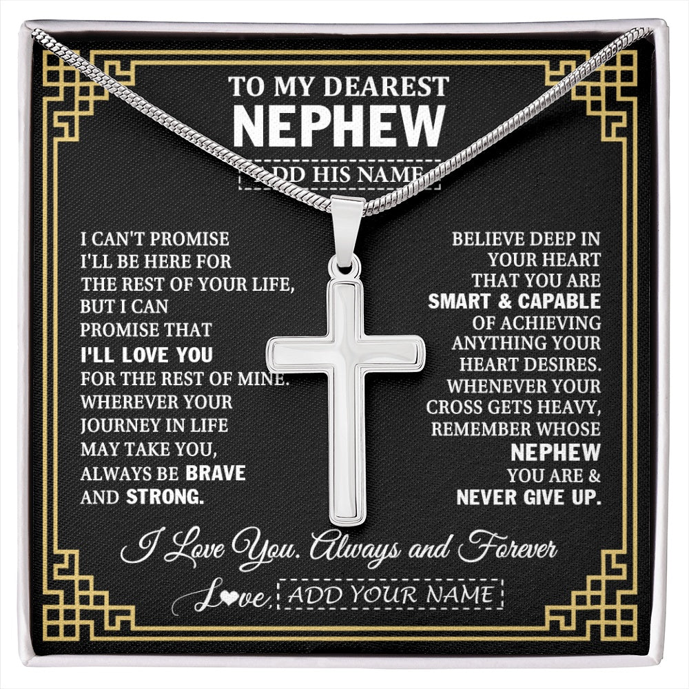 Stainless Cross Necklace Stainless Steel | 1 | Personalized To My Nephew Gifts From Aunt Uncle Cross Necklace Never Give Up Inspirational Gift Nephew Birthday Graduation Christmas Gift Box Message Card | https://siriusteestore.
