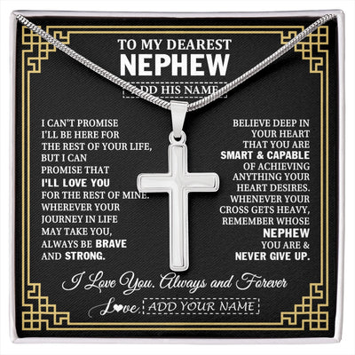 Stainless Cross Necklace Stainless Steel | 1 | Personalized To My Nephew Gifts From Aunt Uncle Cross Necklace Never Give Up Inspirational Gift Nephew Birthday Graduation Christmas Gift Box Message Card | https://siriusteestore.