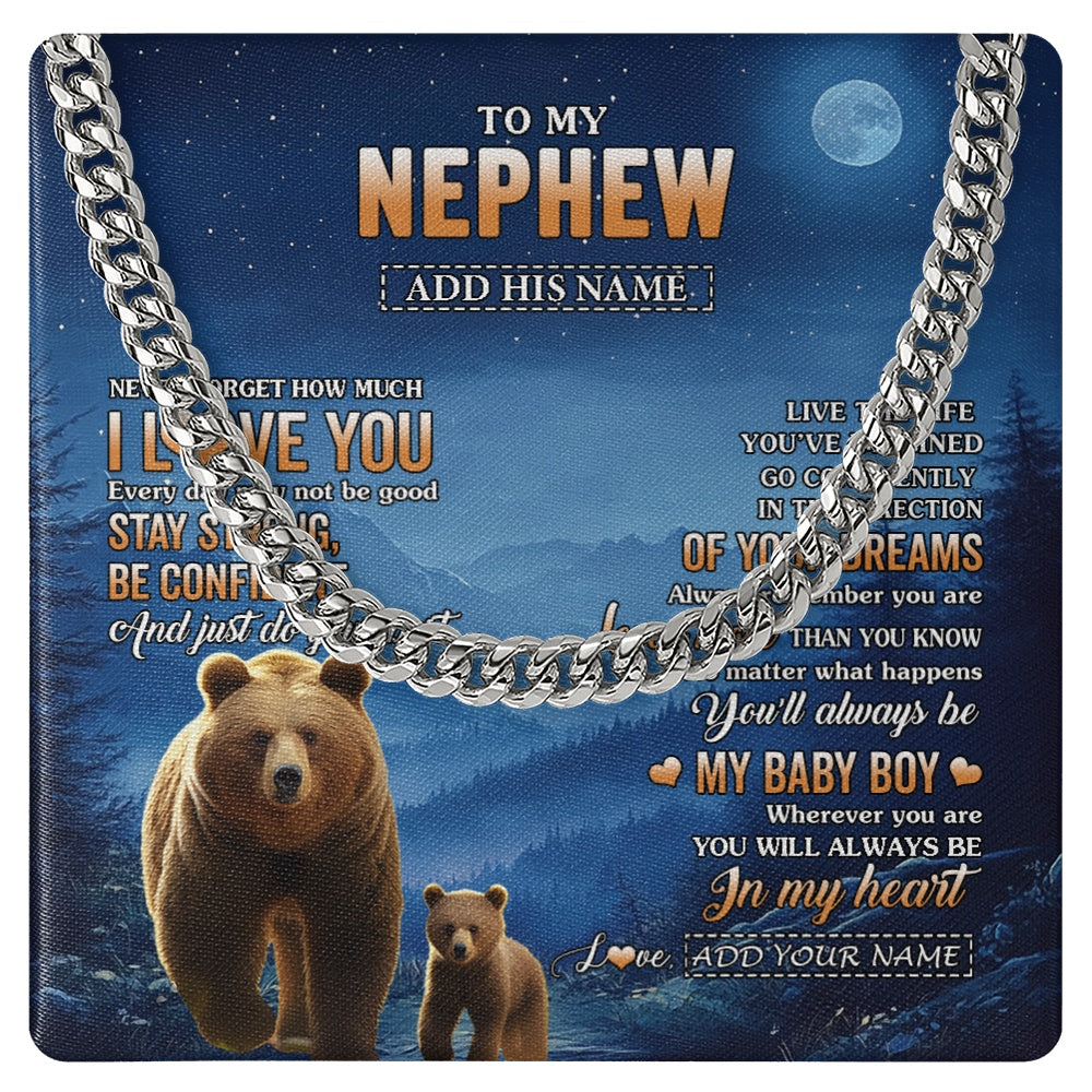 Cuban Link Chain Necklace Stainless Steel | 1 | Personalized To My Nephew Gifts From Aunt Uncle Necklace Bear Never Forget How Much I Love You Nephew Birthday Gifts Graduation Christmas Gift Box Message Card | siriusteestore.myshopify