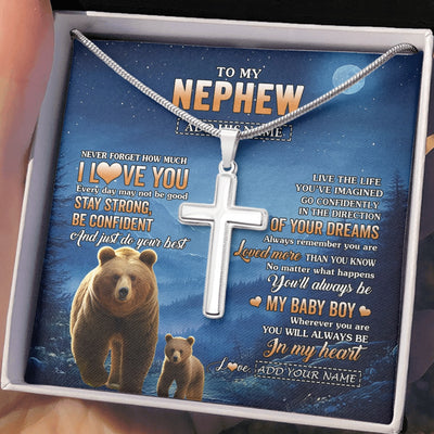 Stainless Cross Necklace Stainless Steel | 2 | Personalized To My Nephew Gifts From Aunt Uncle Necklace Bear Never Forget How Much I Love You Nephew Birthday Gifts Graduation Christmas Gift Box Message Card | siriusteestore.myshopify