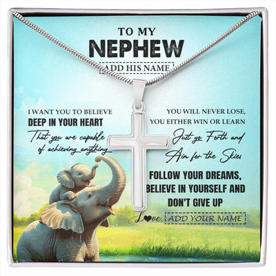 Stainless Cross Necklace Stainless Steel | 1 | Personalized To My Nephew Gifts From Aunt Uncle Necklace Don't Give Up Elephant Gifts For Nephew Birthday Graduation Christmas Custom Gift Box Message Card | https://siriusteestore.