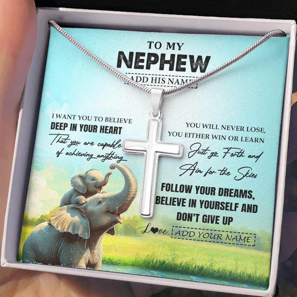 Stainless Cross Necklace Stainless Steel | 2 | Personalized To My Nephew Gifts From Aunt Uncle Necklace Don't Give Up Elephant Gifts For Nephew Birthday Graduation Christmas Custom Gift Box Message Card | https://siriusteestore.
