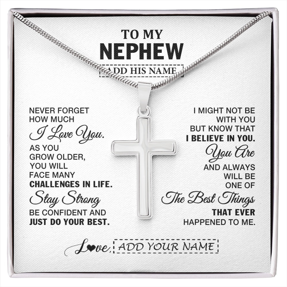 Stainless Cross Necklace Stainless Steel | 1 | Personalized To My Nephew Gifts From Aunt Uncle Necklace I Love You Thoughtful Keepsake Gift Nephew Birthday Graduation Christmas Custom Gift Box Message Card | https://siriusteestore.