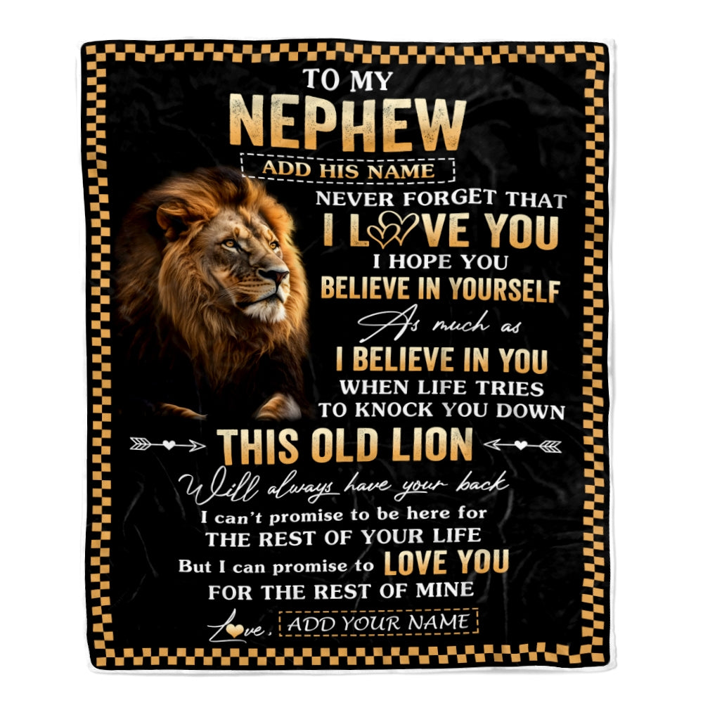 Personalized To My Nephew Gifts From Uncle Aunt Auntie Blanket Old Lion Love You Nephew Birthday Gifts Graduation Christmas Customized Fleece Throw Blanket | siriusteestore