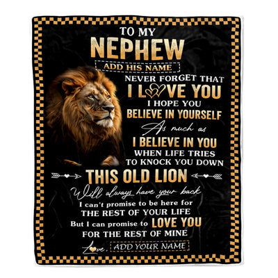 Personalized To My Nephew Gifts From Uncle Aunt Auntie Blanket Old Lion Love You Nephew Birthday Gifts Graduation Christmas Customized Fleece Throw Blanket | siriusteestore