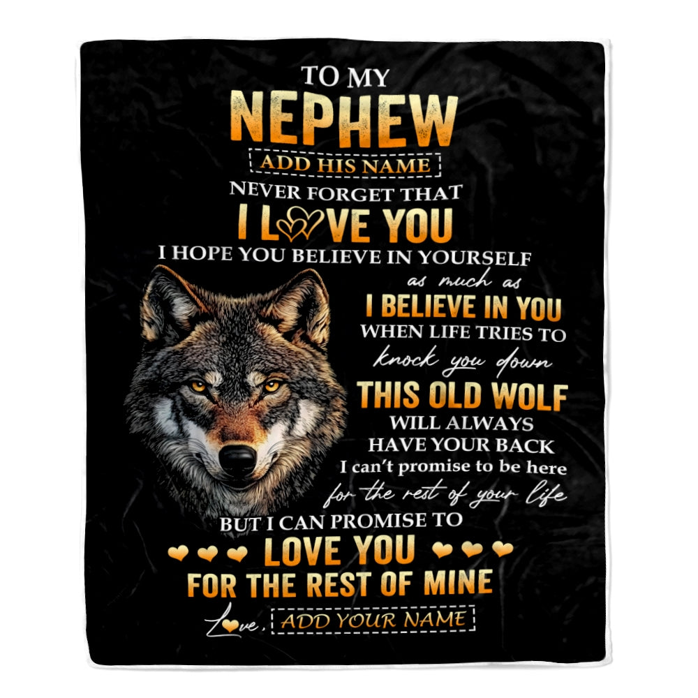 Personalized To My Nephew Gifts From Uncle Aunt Auntie Blanket Old Wolf Love You Nephew Birthday Gifts Graduation Christmas Customized Fleece Throw Blanket | siriusteestore