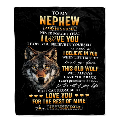 Personalized To My Nephew Gifts From Uncle Aunt Auntie Blanket Old Wolf Love You Nephew Birthday Gifts Graduation Christmas Customized Fleece Throw Blanket | siriusteestore