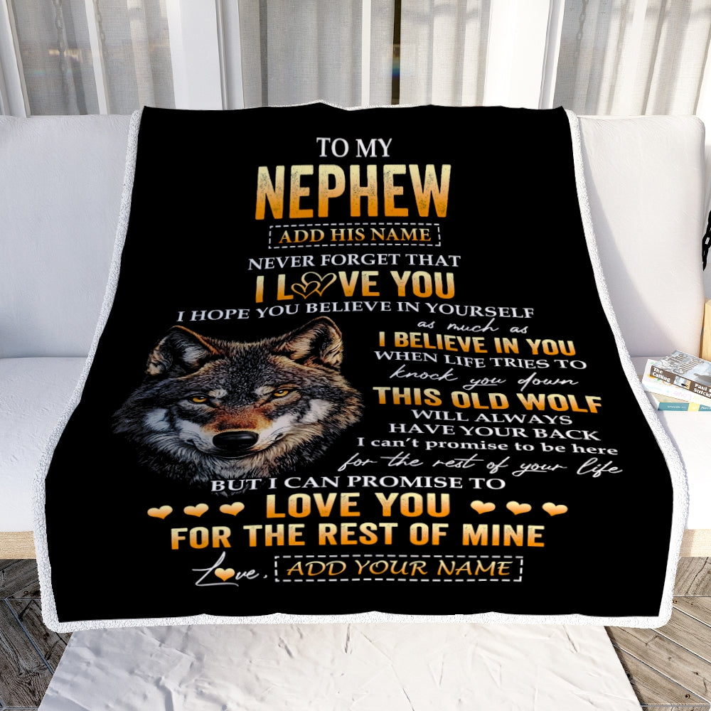 Personalized To My Nephew Gifts From Uncle Aunt Auntie Blanket Old Wolf Love You Nephew Birthday Gifts Graduation Christmas Customized Fleece Throw Blanket | siriusteestore