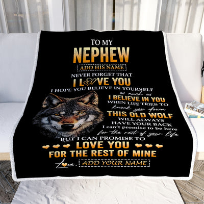 Personalized To My Nephew Gifts From Uncle Aunt Auntie Blanket Old Wolf Love You Nephew Birthday Gifts Graduation Christmas Customized Fleece Throw Blanket | siriusteestore