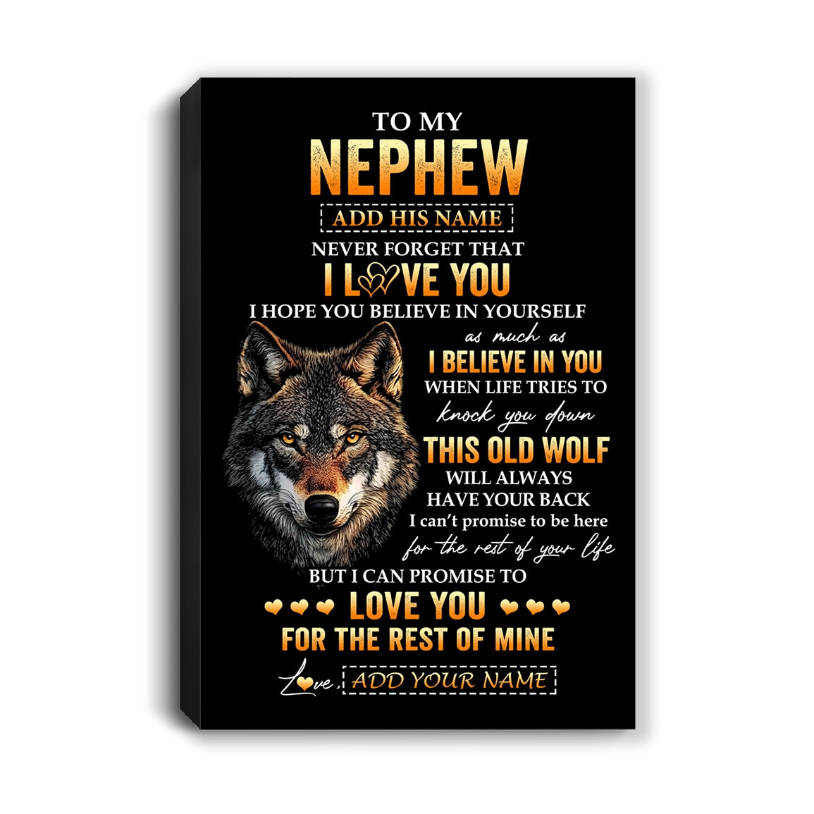 Personalized To My Nephew Gifts From Uncle Aunt Auntie Canvas Old Wolf Love You Nephew Birthday Gifts Graduation Christmas Custom Wall Art Print Framed Canvas | siriusteestore