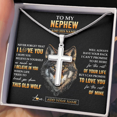 Stainless Cross Necklace Stainless Steel | 2 | Personalized To My Nephew Gifts From Uncle Aunt Auntie Necklace Old Wolf Love You Nephew Birthday Gifts Graduation Christmas Customized Gift Box Message Card | siriusteestore