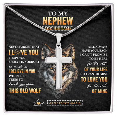 Stainless Cross Necklace Stainless Steel | 1 | Personalized To My Nephew Gifts From Uncle Aunt Auntie Necklace Old Wolf Love You Nephew Birthday Gifts Graduation Christmas Customized Gift Box Message Card | siriusteestore