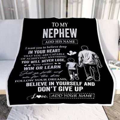 Personalized To My Nephew Gifts From Uncle Blanket Don't Give Up Uncle Gifts For Nephew Birthday Graduation Christmas Customized Fleece Throw Blanket | siriusteestore