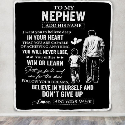 Personalized To My Nephew Gifts From Uncle Blanket Don't Give Up Uncle Gifts For Nephew Birthday Graduation Christmas Customized Fleece Throw Blanket | siriusteestore