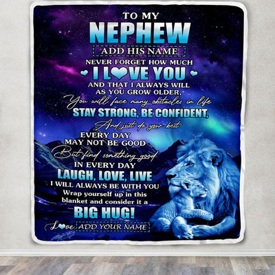 Personalized To My Nephew Gifts From Uncle Blanket Laught Love Live Lion Great Nephew Birthday Gifts Graduation Christmas Customized Fleece Throw Blanket | siriusteestore