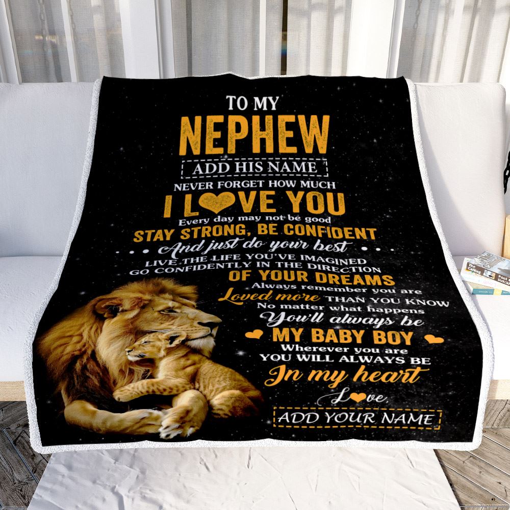 Personalized To My Nephew Gifts From Uncle Blanket Lion Never Forget How Much I Love You Nephew Birthday Gifts Graduation Christmas Fleece Throw Blanket | siriusteestore