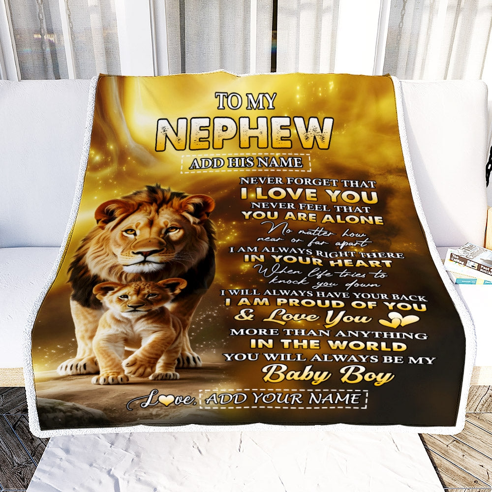 Personalized To My Nephew Gifts From Uncle Blanket Never Forget That I Love You Lion Nephew Birthday Gifts Graduation Christmas Custom Fleece Blanket | siriusteestore