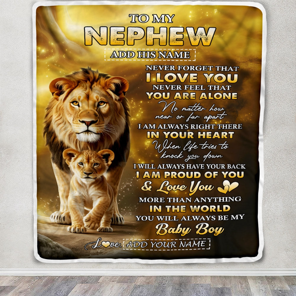 Personalized To My Nephew Gifts From Uncle Blanket Never Forget That I Love You Lion Nephew Birthday Gifts Graduation Christmas Custom Fleece Blanket | siriusteestore