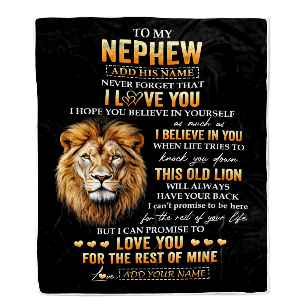 Personalized To My Nephew Gifts From Uncle Blanket Old Lion Love You Nephew Birthday Gifts Graduation Christmas Customized Fleece Throw Blanket | siriusteestore