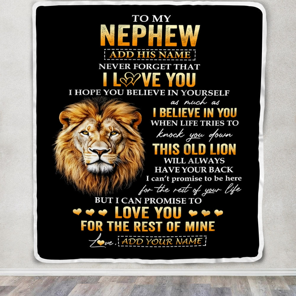 Personalized To My Nephew Gifts From Uncle Blanket Old Lion Love You Nephew Birthday Gifts Graduation Christmas Customized Fleece Throw Blanket | siriusteestore