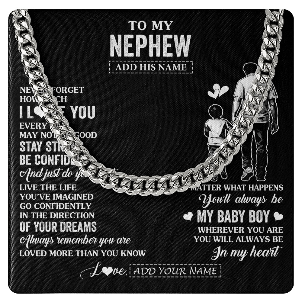 Cuban Link Chain Necklace Stainless Steel | 1 | Personalized To My Nephew Gifts From Uncle Necklace Never Forget How Much I Love You Nephew Birthday Graduation Christmas Custom Gift Box Message Card | https://siriusteestore.