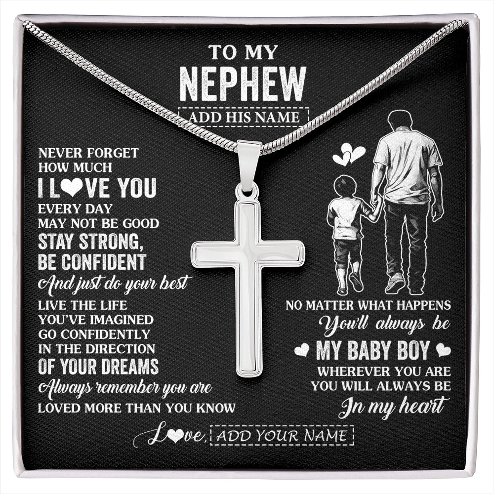 Stainless Cross Necklace Stainless Steel | 1 | Personalized To My Nephew Gifts From Uncle Necklace Never Forget How Much I Love You Nephew Birthday Graduation Christmas Custom Gift Box Message Card | https://siriusteestore.