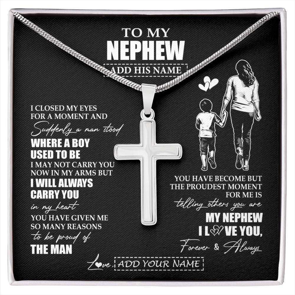 Stainless Cross Necklace Stainless Steel | 1 | Personalized To My Nephew Gifts Necklace From Aunt Auntie I Closed My Eyes For A Moment Nephew Birthday Graduation Christmas Customized Gift Box Message Card | siriusteestore.myshopify