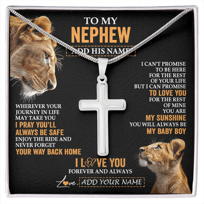 Stainless Cross Necklace Stainless Steel | 1 | Personalized To My Nephew Gifts Necklace From Aunt Auntie Wherever Your Journey In Life Lion Nephew Birthday Gifts Christmas Custom Gift Box Message Card | https://siriusteestore.