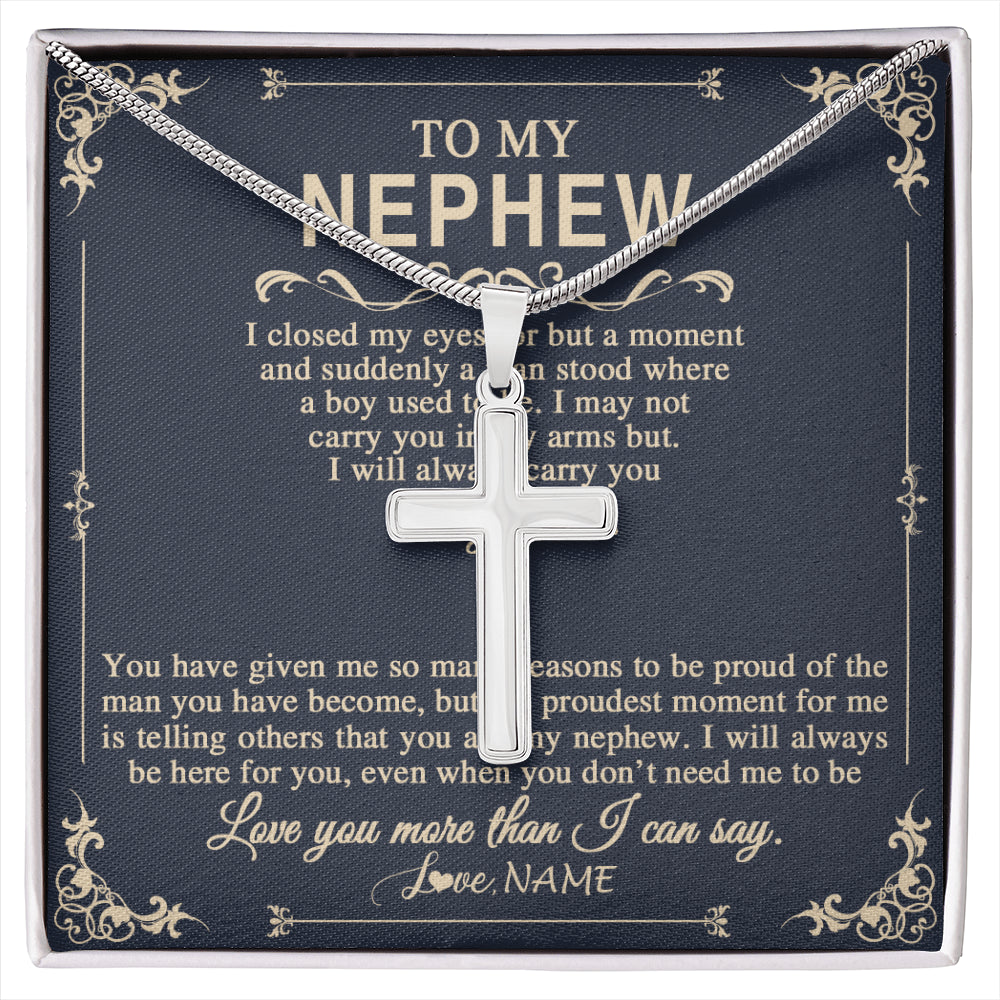 Stainless Cross Necklace Stainless Steel | 1 | Personalized To My Nephew Gifts Necklace From Aunt I Closed My Eyes Gift For Nephew Birthday Jewelry Gift For Men Christmas Customized Gift Box Message Card | siriusteestore