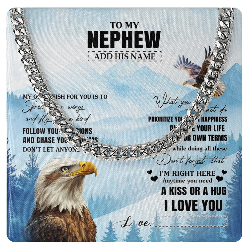 Cuban Link Chain Necklace Stainless Steel | 1 | Personalized To My Nephew Gifts Necklace From Aunt Uncle Auntie Eagle My Only Wish For You Nephew Birthday Gifts Graduation Christmas Gift Box Message Card | siriusteestore.myshopify