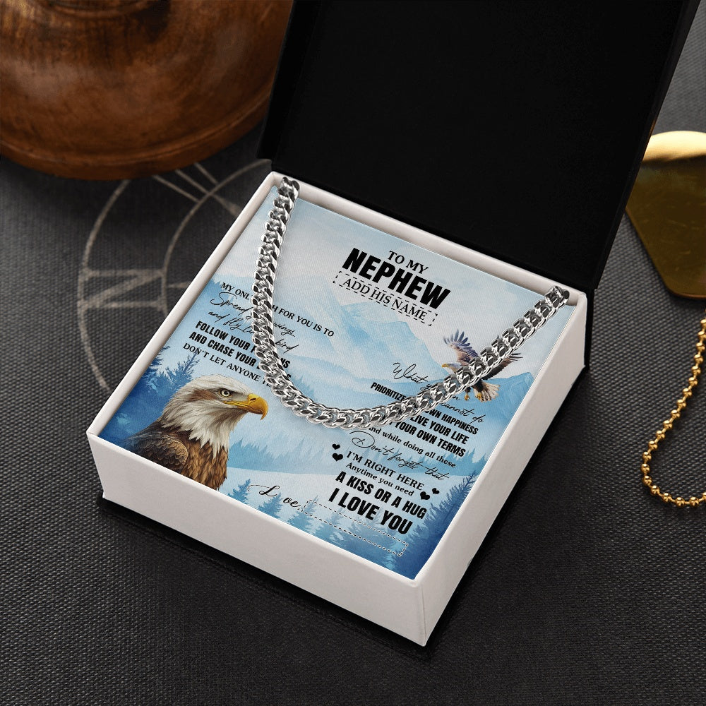 Cuban Link Chain Necklace Stainless Steel | 2 | Personalized To My Nephew Gifts Necklace From Aunt Uncle Auntie Eagle My Only Wish For You Nephew Birthday Gifts Graduation Christmas Gift Box Message Card | siriusteestore.myshopify