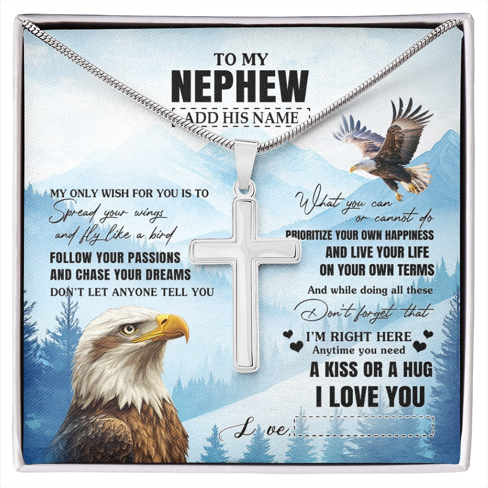 Stainless Cross Necklace Stainless Steel | 1 | Personalized To My Nephew Gifts Necklace From Aunt Uncle Auntie Eagle My Only Wish For You Nephew Birthday Gifts Graduation Christmas Gift Box Message Card | siriusteestore.myshopify