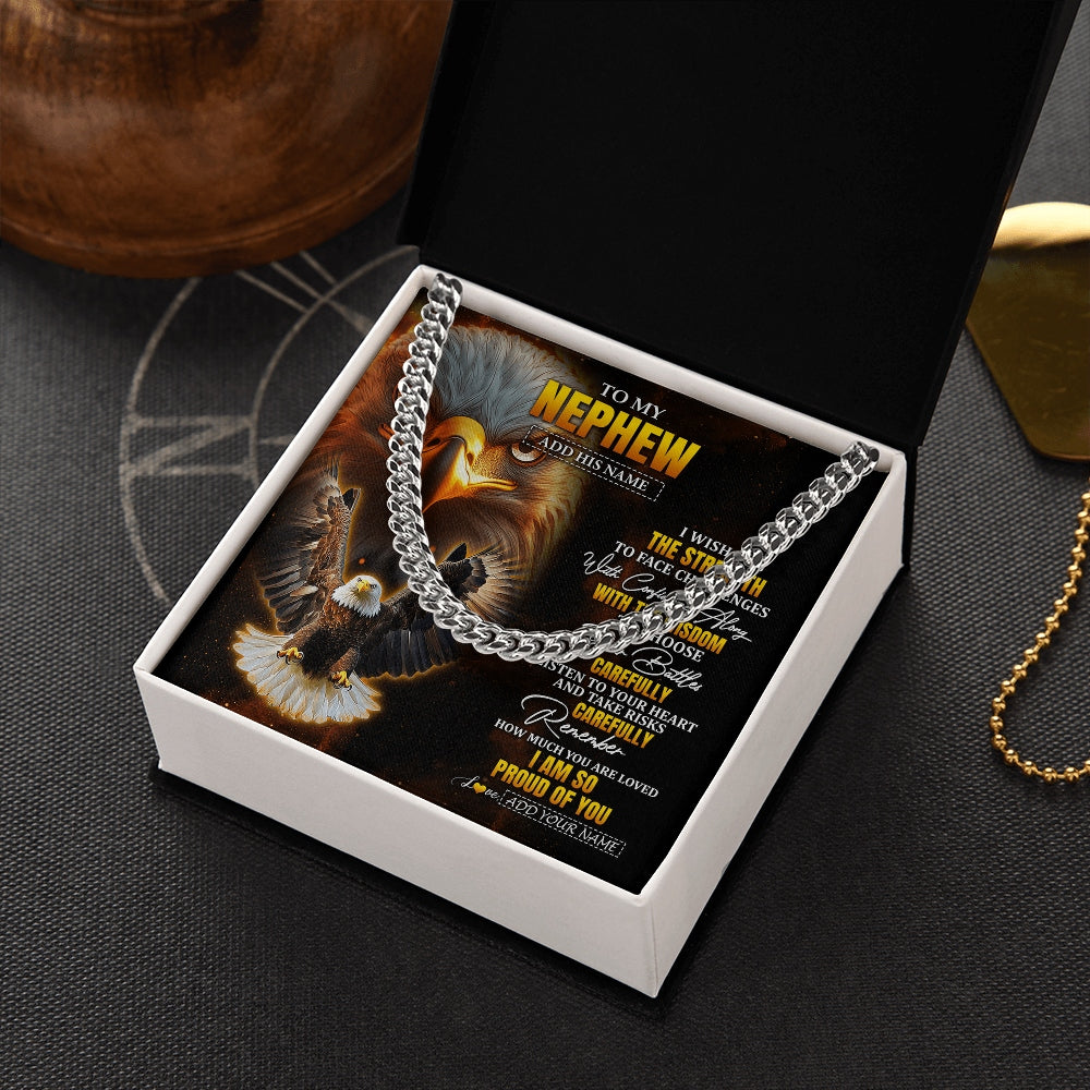 Cuban Link Chain Necklace Stainless Steel | 2 | Personalized To My Nephew Gifts Necklace From Aunt Uncle Auntie I Wish You The Strength Eagle Nephew Birthday Gifts Christmas Graduation Gift Box Message Card | https://siriusteestore.