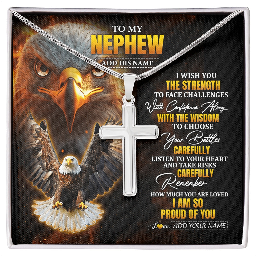 Stainless Cross Necklace Stainless Steel | 1 | Personalized To My Nephew Gifts Necklace From Aunt Uncle Auntie I Wish You The Strength Eagle Nephew Birthday Gifts Christmas Graduation Gift Box Message Card | https://siriusteestore.