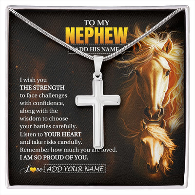 Stainless Cross Necklace Stainless Steel | 1 | Personalized To My Nephew Gifts Necklace From Aunt Uncle Auntie I Wish You The Strength Horse Nephew Birthday Gifts Christmas Graduation Gift Box Message Card | https://siriusteestore.