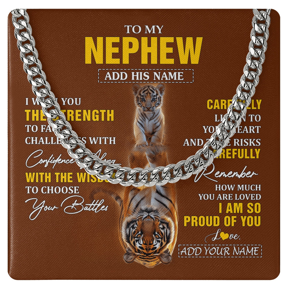 Cuban Link Chain Necklace Stainless Steel | 1 | Personalized To My Nephew Gifts Necklace From Aunt Uncle Auntie I Wish You The Strength Tiger Nephew Birthday Gifts Christmas Graduation Gift Box Message Card | https://siriusteestore.