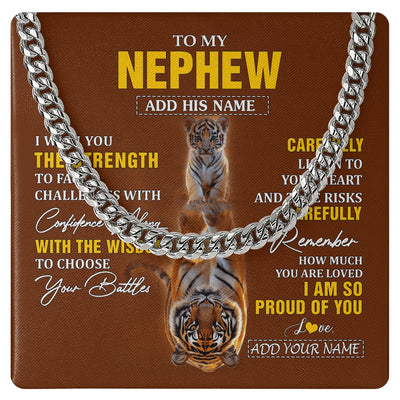 Cuban Link Chain Necklace Stainless Steel | 1 | Personalized To My Nephew Gifts Necklace From Aunt Uncle Auntie I Wish You The Strength Tiger Nephew Birthday Gifts Christmas Graduation Gift Box Message Card | https://siriusteestore.