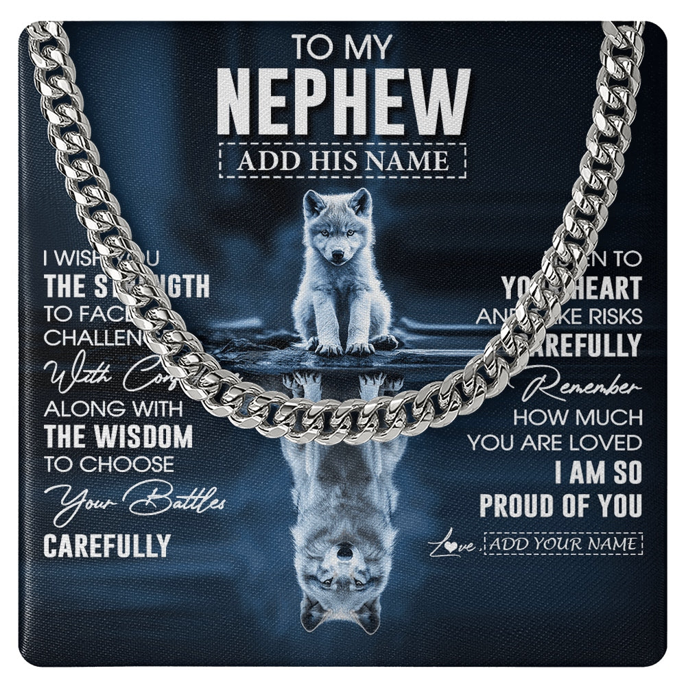 Cuban Link Chain Necklace Stainless Steel | 1 | Personalized To My Nephew Gifts Necklace From Aunt Uncle Auntie I Wish You The Strength Wolf Nephew Birthday Gifts Christmas Graduation Gift Box Message Card | https://siriusteestore.