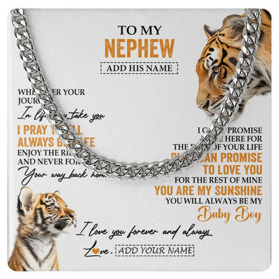 Cuban Link Chain Necklace Stainless Steel | 1 | Personalized To My Nephew Gifts Necklace From Aunt Uncle Auntie Wherever Your Journey In Life Tiger Nephew Birthday Gifts Custom Gift Box Message Card | https://siriusteestore.