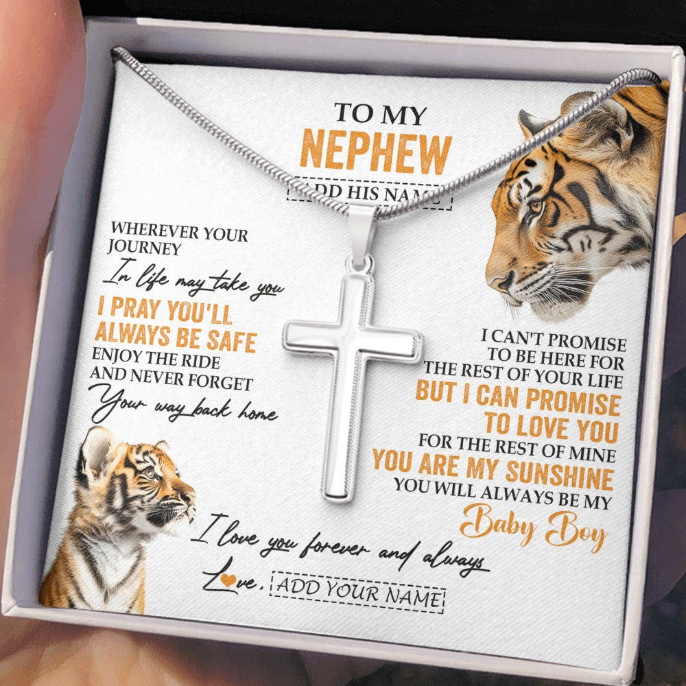 Stainless Cross Necklace Stainless Steel | 2 | Personalized To My Nephew Gifts Necklace From Aunt Uncle Auntie Wherever Your Journey In Life Tiger Nephew Birthday Gifts Custom Gift Box Message Card | https://siriusteestore.