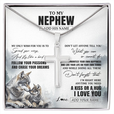Stainless Cross Necklace Stainless Steel | 1 | Personalized To My Nephew Gifts Necklace From Aunt Uncle Auntie Wolf My Only Wish For You Nephew Birthday Gifts Graduation Christmas Gift Box Message Card | https://siriusteestore.
