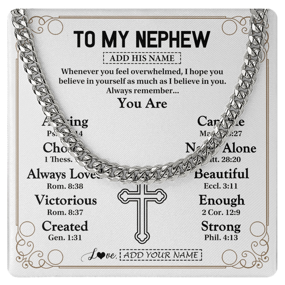 Cuban Link Chain Necklace Stainless Steel | 1 | Personalized To My Nephew Gifts Necklace From Aunt Uncle Christ Christian Gifts For Aunt Nephew Birthday Christmas Graduation Custom Gift Box Message Card | https://siriusteestore.