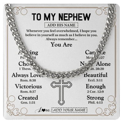 Cuban Link Chain Necklace Stainless Steel | 1 | Personalized To My Nephew Gifts Necklace From Aunt Uncle Christ Christian Gifts For Aunt Nephew Birthday Christmas Graduation Custom Gift Box Message Card | https://siriusteestore.