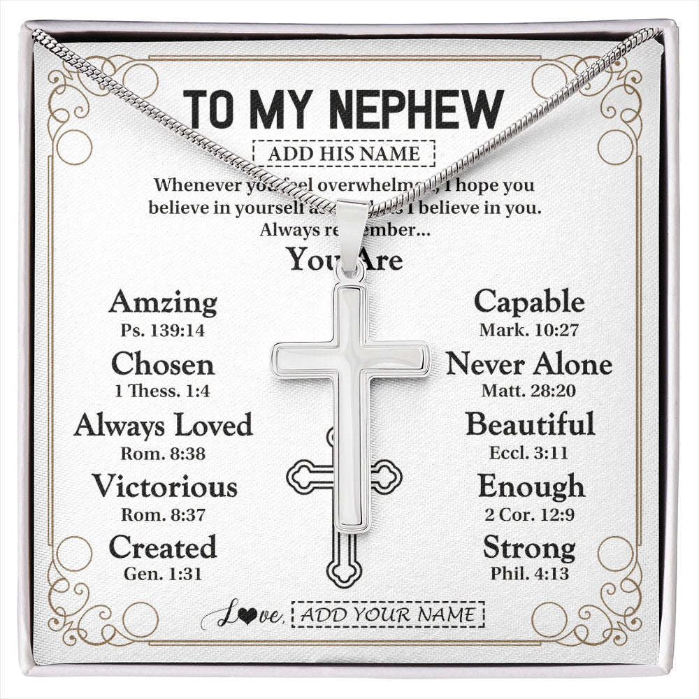Stainless Cross Necklace Stainless Steel | 1 | Personalized To My Nephew Gifts Necklace From Aunt Uncle Christ Christian Gifts For Aunt Nephew Birthday Christmas Graduation Custom Gift Box Message Card | https://siriusteestore.