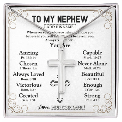 Stainless Cross Necklace Stainless Steel | 1 | Personalized To My Nephew Gifts Necklace From Aunt Uncle Christ Christian Gifts For Aunt Nephew Birthday Christmas Graduation Custom Gift Box Message Card | https://siriusteestore.