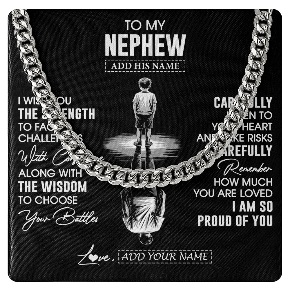 Cuban Link Chain Necklace Stainless Steel | 1 | Personalized To My Nephew Gifts Necklace From Aunt Uncle I Wish You The Strength Aunt Nephew Birthday Gifts Christmas Graduation Custom Gift Box Message Card | https://siriusteestore.