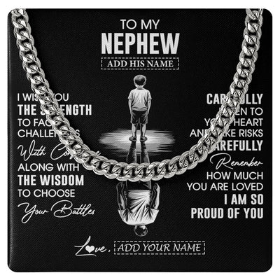 Cuban Link Chain Necklace Stainless Steel | 1 | Personalized To My Nephew Gifts Necklace From Aunt Uncle I Wish You The Strength Aunt Nephew Birthday Gifts Christmas Graduation Custom Gift Box Message Card | https://siriusteestore.